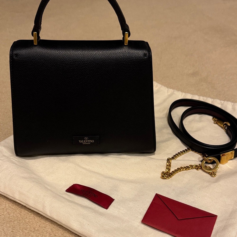 Valentino Black Satchel with Gold Accents
